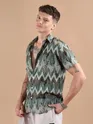 Green Chevron Half Sleeve Viscose Shirt